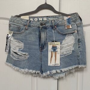 S.O.N.G. Perfect Super High Rise Distressed Denim Shorts - Light Wash Blue